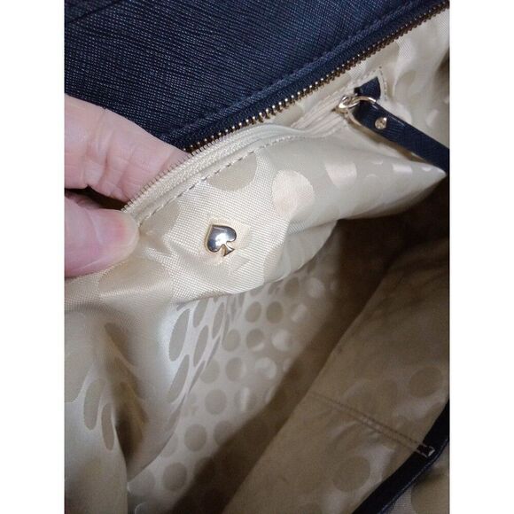 Kate Spade CA57710 Tote Bag Black Leather Gold Polka Dot Inside - Picture 3 of 11
